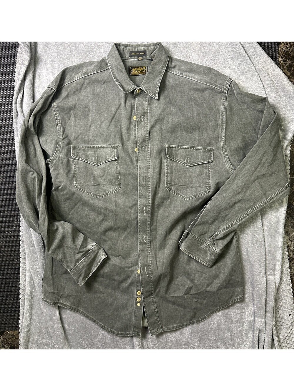 Vintage Eddie Bauer Elkhorn Twill Shirt XL USA Made Gray Workwear Grunge 90s